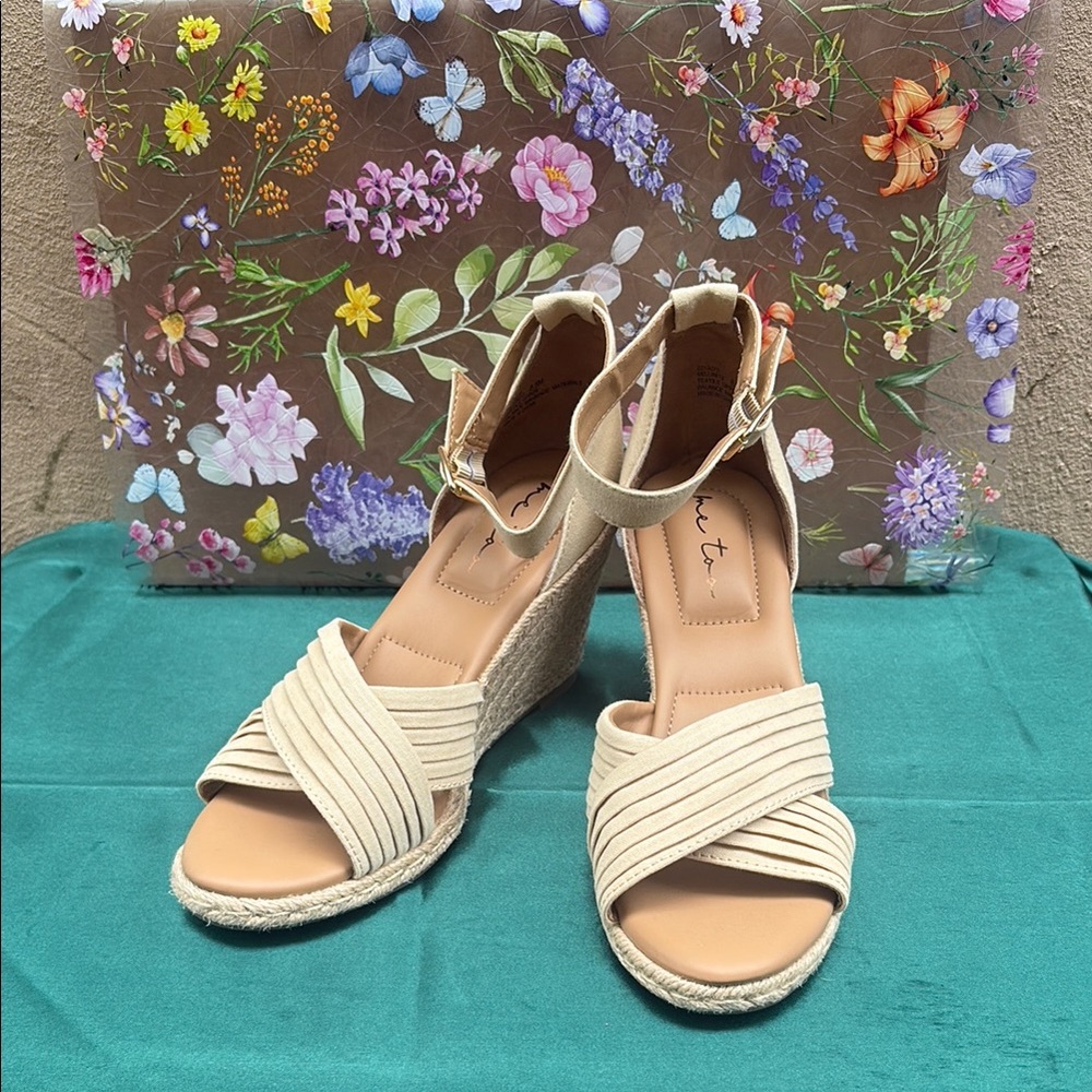 Me Too Cream Wedge Sandals with Strappy Design